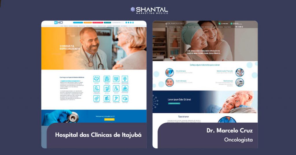 Exemplos de sites criados pela Shantal Marketing Médico que reforçam autoridade digital para médicos e presença online.